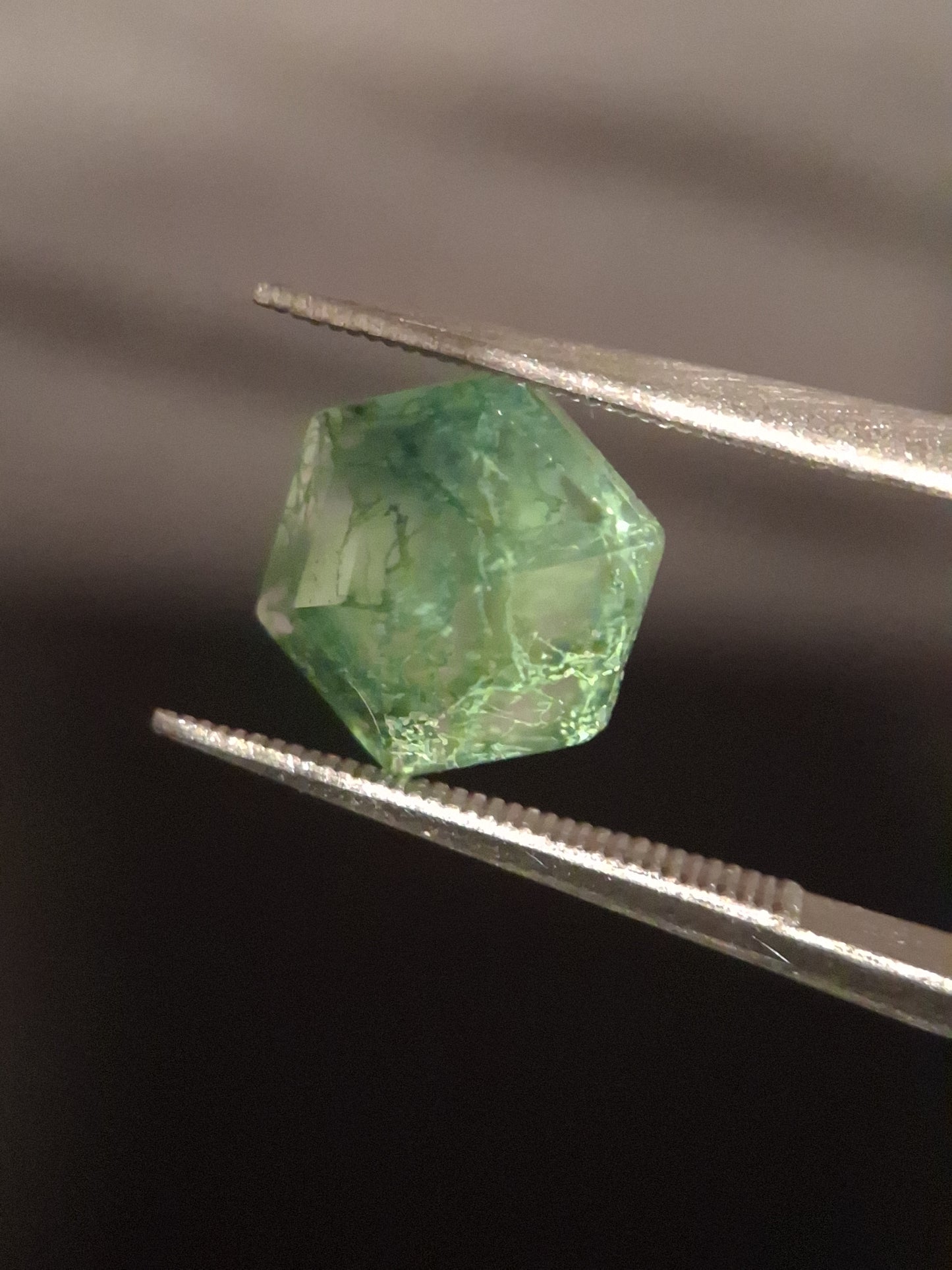 Natural Faceted Agate - Green Moss Agate - 1.990 ct - hexagon - Natural Gems Belgium