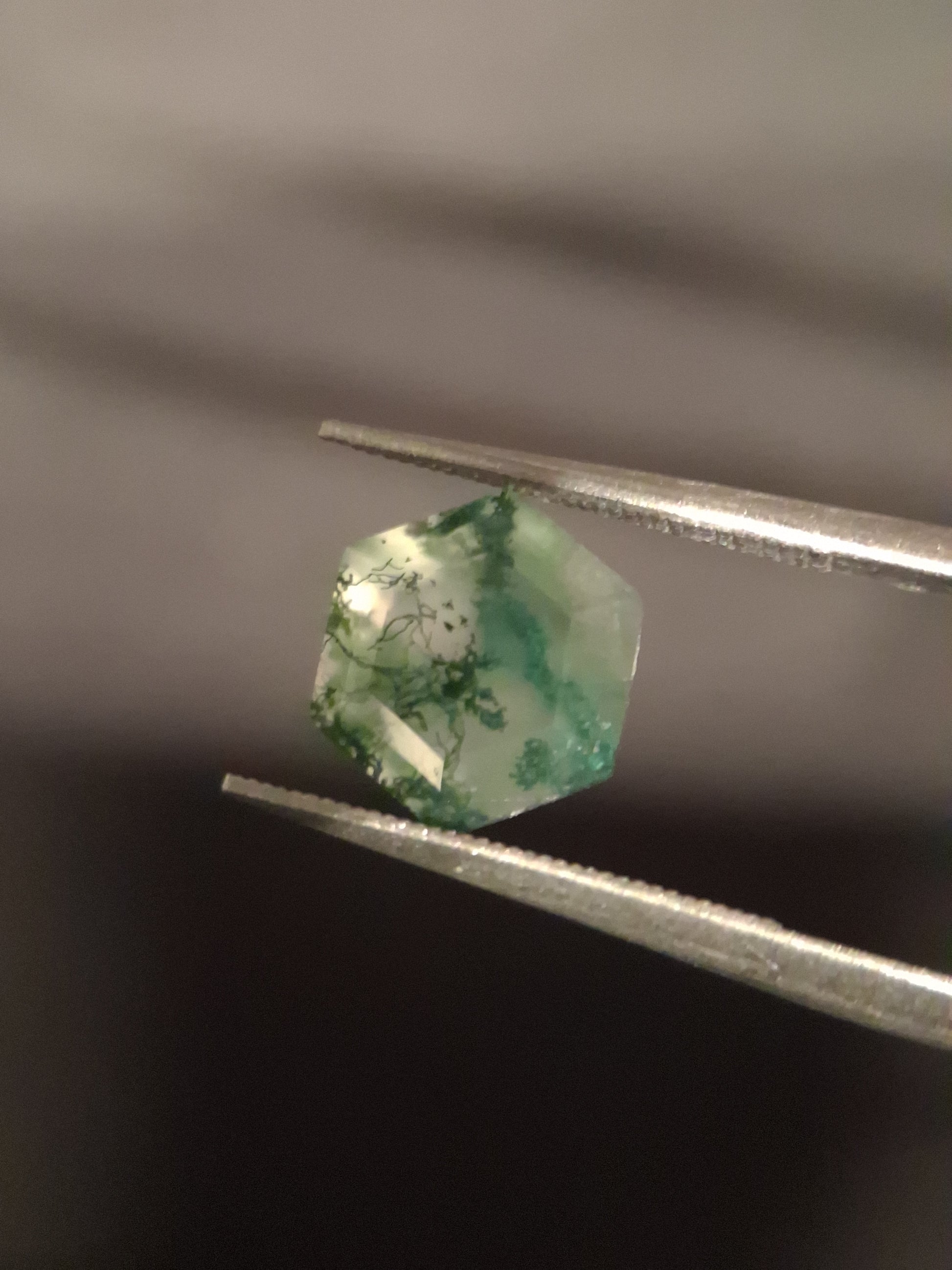 Natural Faceted Agate - Green Moss Agate - 2.015 ct - hexagon - Natural Gems Belgium
