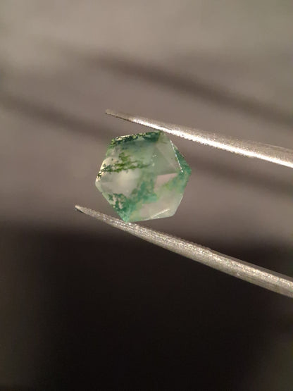 Natural Faceted Agate - Green Moss Agate - 2.015 ct - hexagon - Natural Gems Belgium