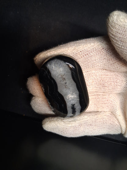 Natural Agate Palmstone - oval - 5x3 cm - Black Agate - good color - Natural Gems Belgium