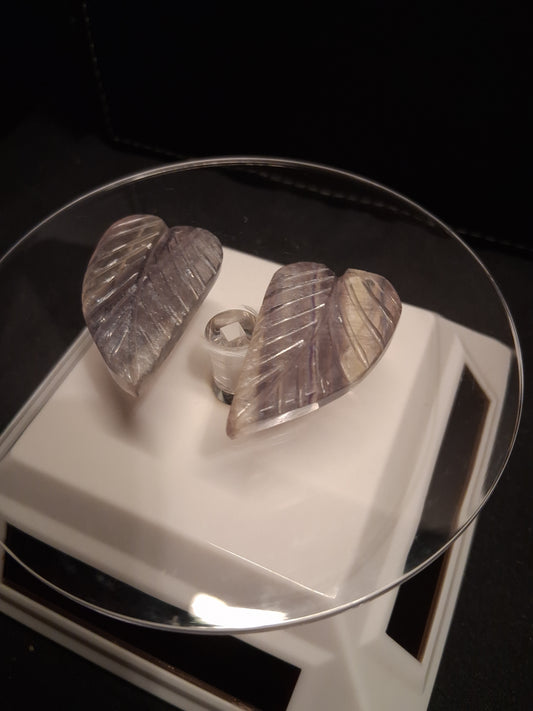 Natural Fluorite - bicolor - pair of leaves - 75 ct - handcarved - Natural Gems Belgium