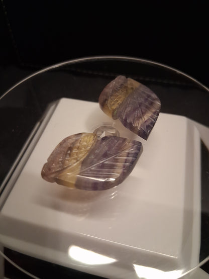 Natural Fluorite - bicolor - pair of leaves - 54 ct - handcarved - Natural Gems Belgium