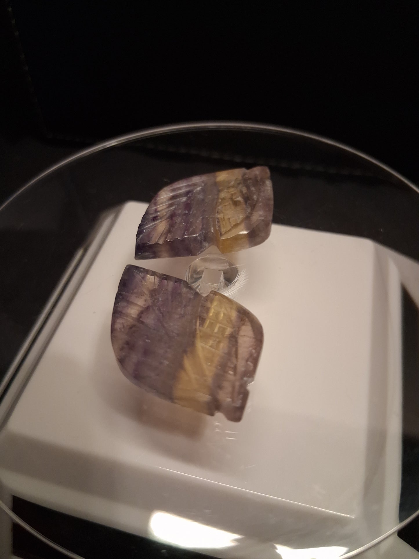 Natural Fluorite - bicolor - pair of leaves - 54 ct - handcarved - Natural Gems Belgium