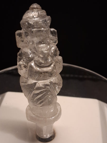 Handcarved Ganesh in Clear Quartz - decoration or meditation - 5.1 cm - Natural Gems Belgium