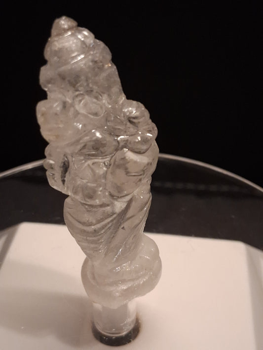 Handcarved Ganesh in Clear Quartz - decoration or meditation - 5.1 cm - Natural Gems Belgium