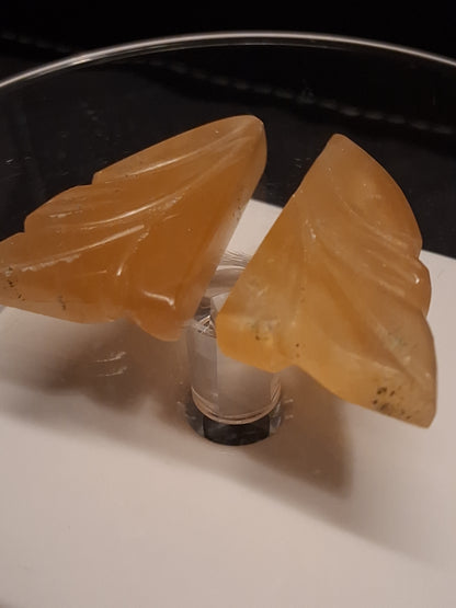 Natural Fluorite - yellow - pair of leaves - 55 ct - handcarved - Natural Gems Belgium