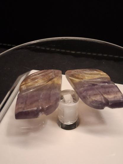 Natural Fluorite - rainbow - pair of leaves / wings - 51 ct - handcarved - Natural Gems Belgium