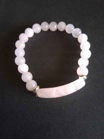 Beaded Bracelet with bridge - Rose Quartz - 8mm - pink charm bracelet - Natural Gems Belgium