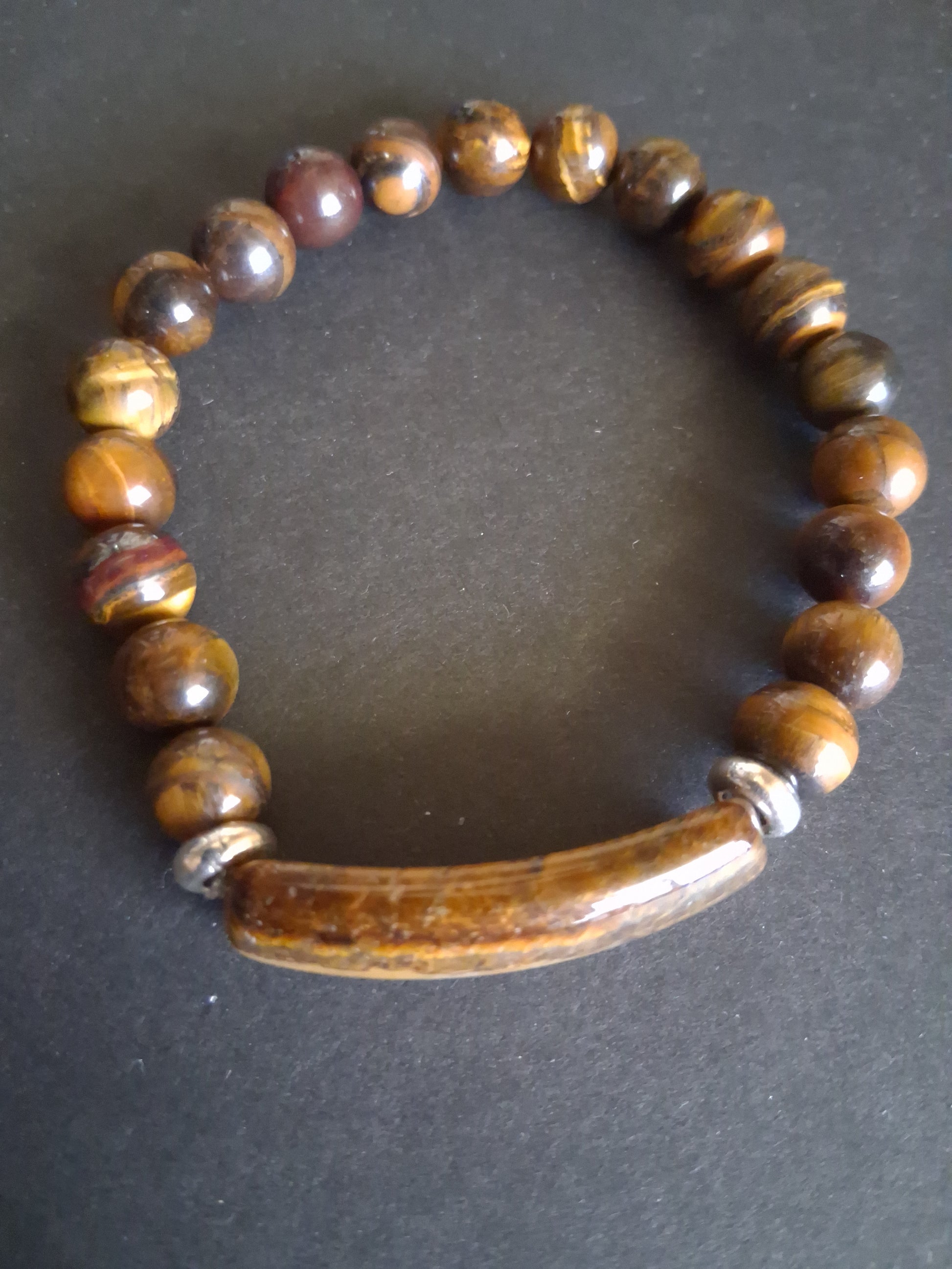 Beaded Bracelet with bridge - Tiger Eye - 8mm - Yellow brown charm bracelet - Natural Gems Belgium