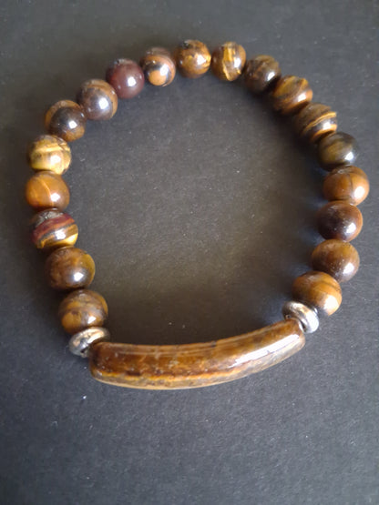 Beaded Bracelet with bridge - Tiger Eye - 8mm - Yellow brown charm bracelet - Natural Gems Belgium