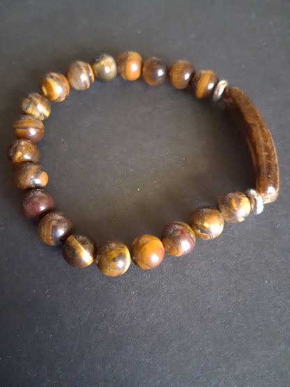 Beaded Bracelet with bridge - Tiger Eye - 8mm - Yellow brown charm bracelet - Natural Gems Belgium