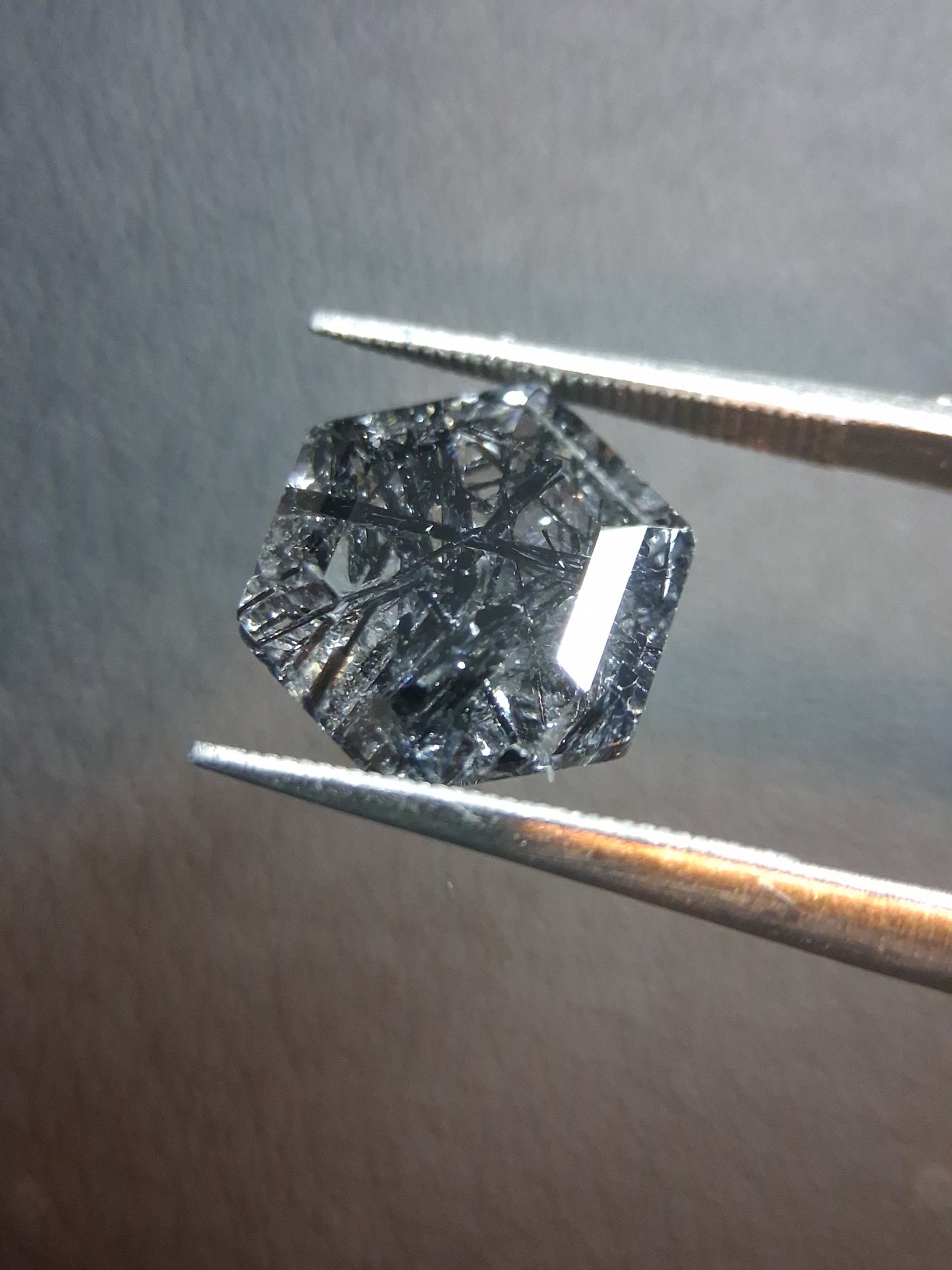 Natural Black Rutilated Quartz Hexagon Cut – 3.720 ct | Unique Included Quartz Gemstone
