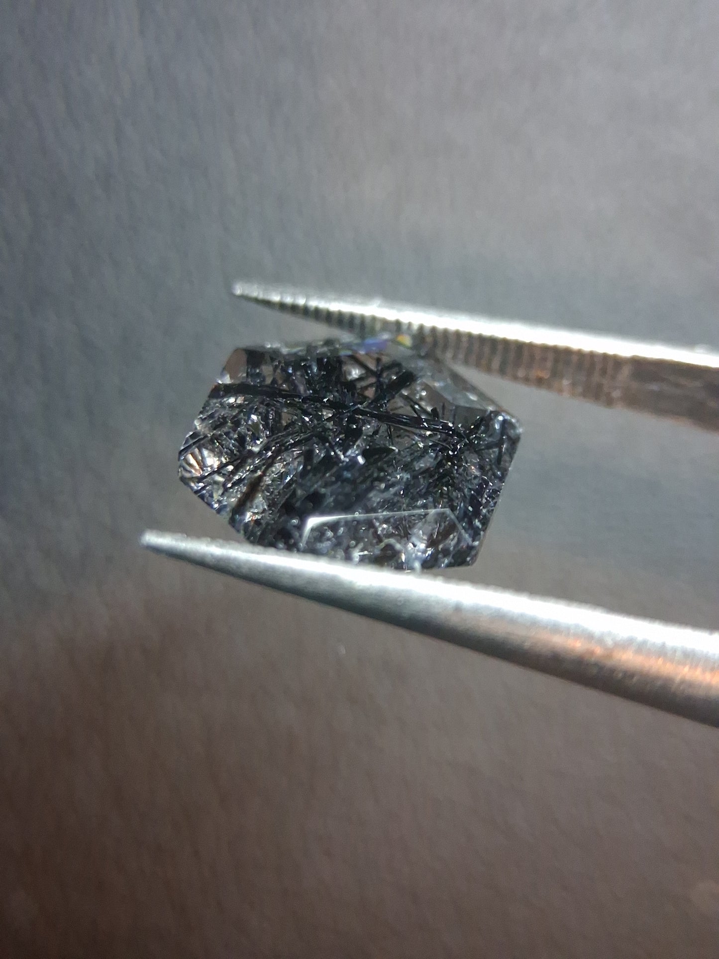 Natural Black Rutilated Quartz Hexagon Cut – 3.720 ct | Unique Included Quartz Gemstone