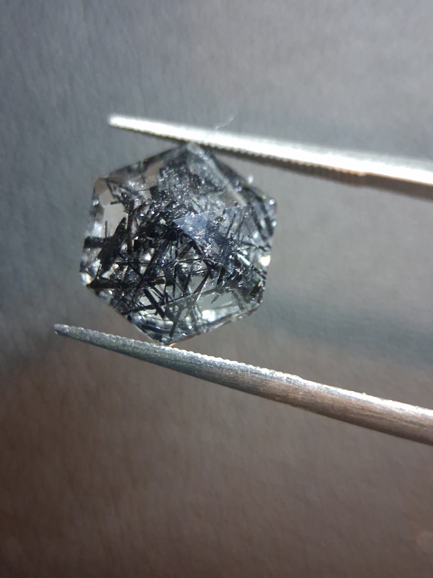 Natural Black Rutilated Quartz Hexagon Cut – 3.720 ct | Unique Included Quartz Gemstone