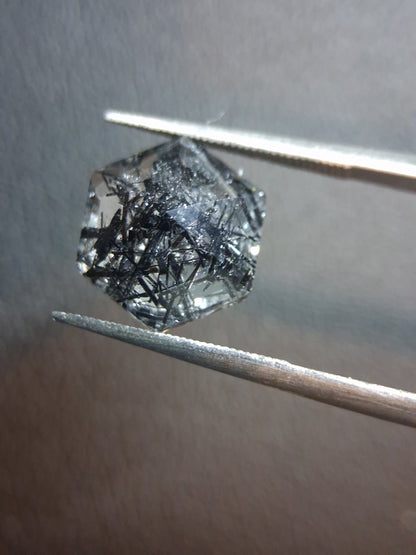 Natural Black Rutilated Quartz Hexagon Cut – 3.720 ct | Unique Included Quartz Gemstone