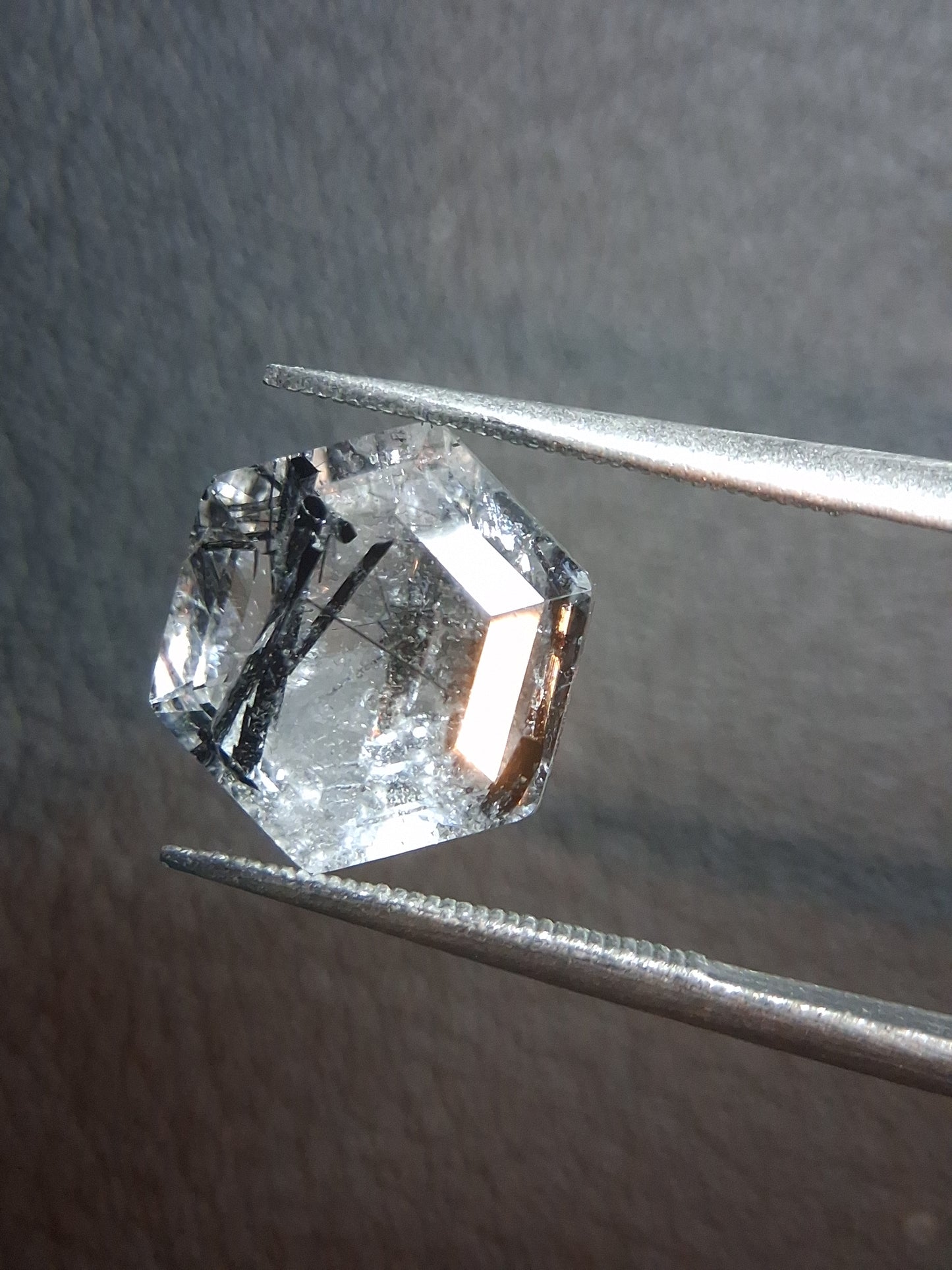 Natural Black Rutilated Quartz – Hexagon Faceted – 3.915 ct – 9.9 × 9.9 × 6.2 mm