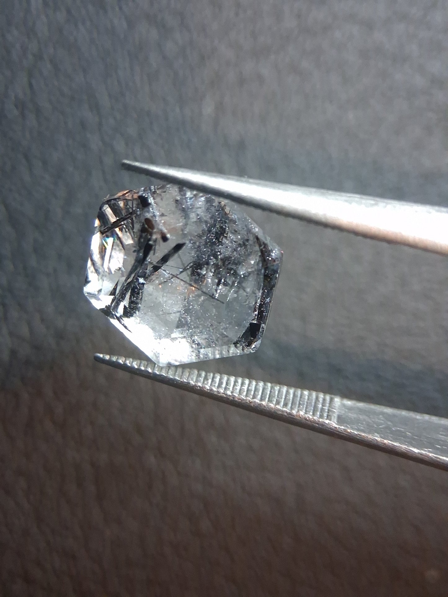 Natural Black Rutilated Quartz – Hexagon Faceted – 3.915 ct – 9.9 × 9.9 × 6.2 mm