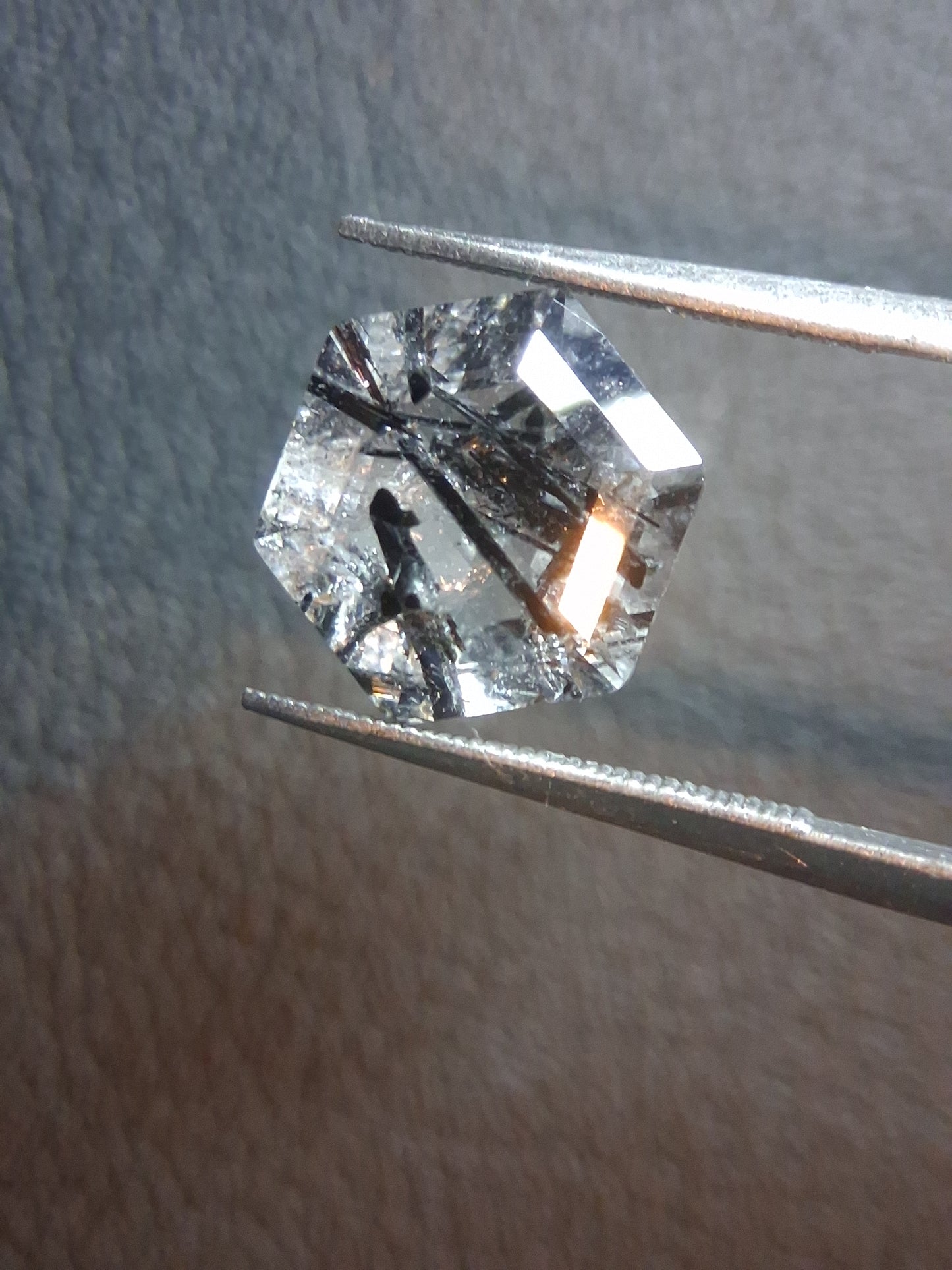 Natural Black Rutilated Quartz Hexagon Faceted Gemstone – 3.380 ct – 9.8 mm