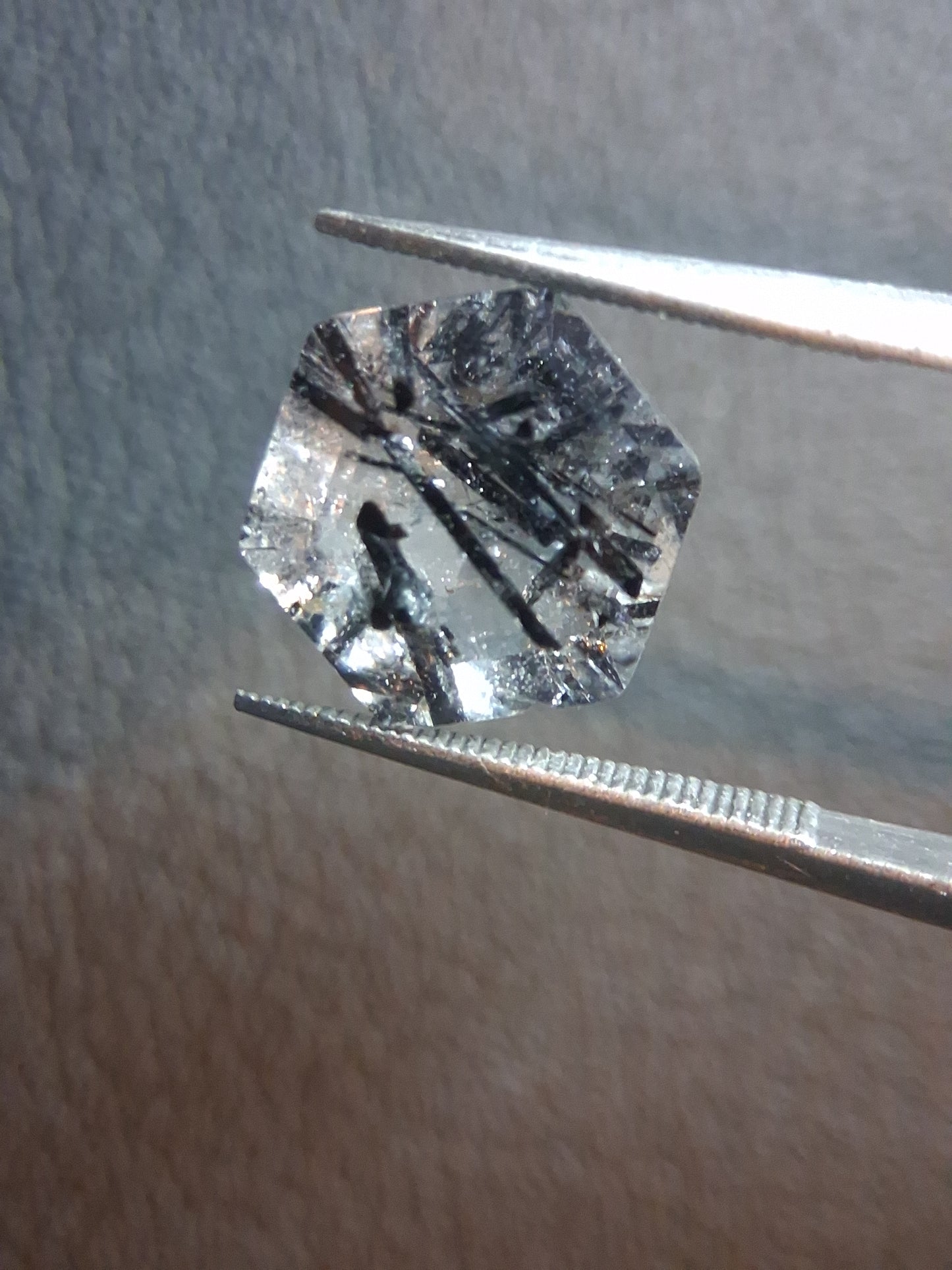 Natural Black Rutilated Quartz Hexagon Faceted Gemstone – 3.380 ct – 9.8 mm