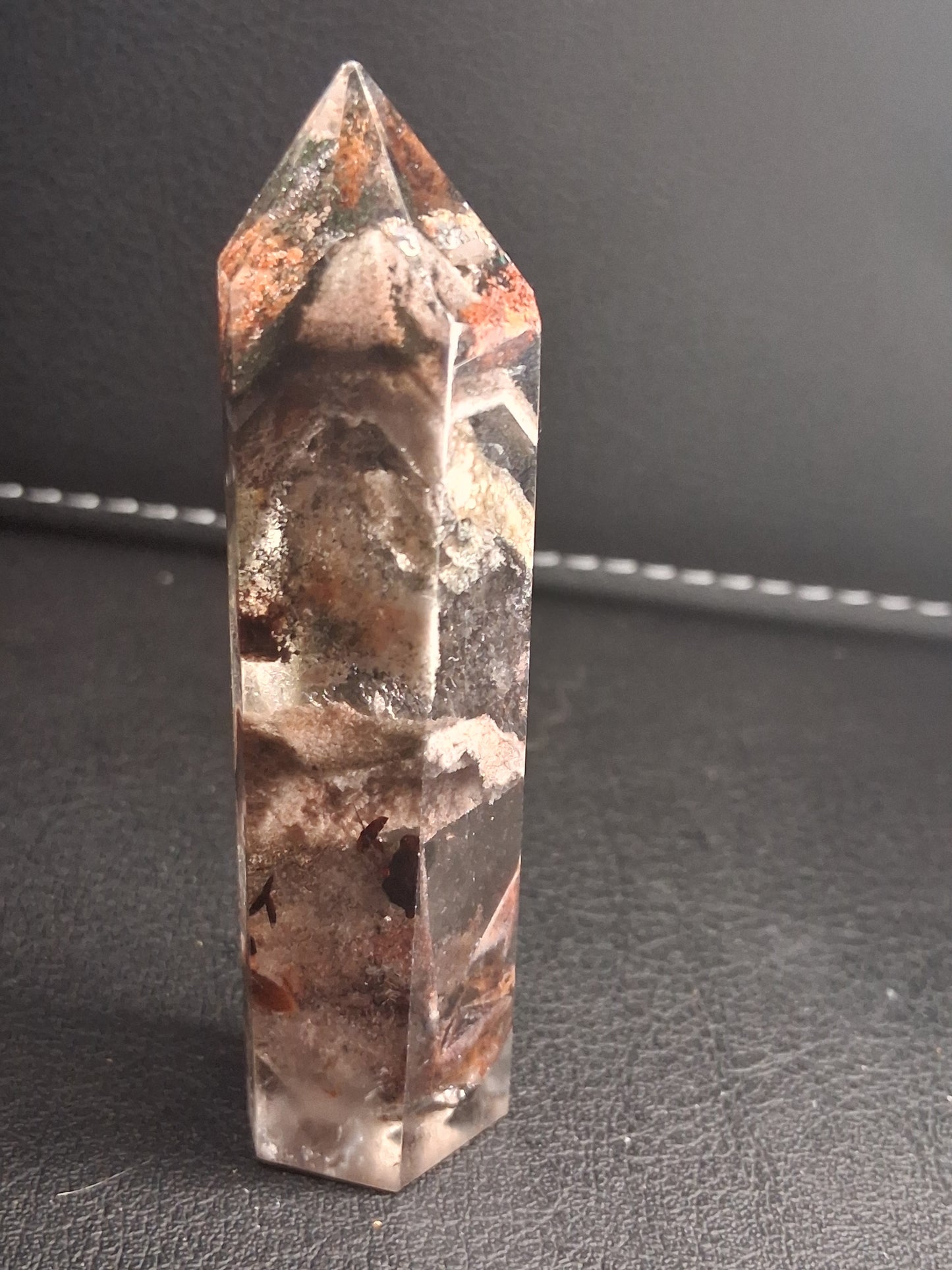 Crystal point of Phantom Quartz - multicolored scenic - hexagon - 6.7 cm