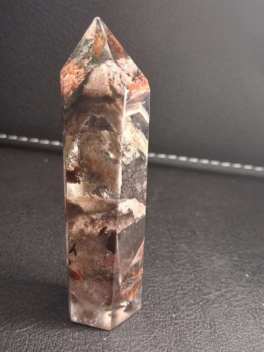 Crystal point of Phantom Quartz - multicolored scenic - hexagon - 6.7 cm