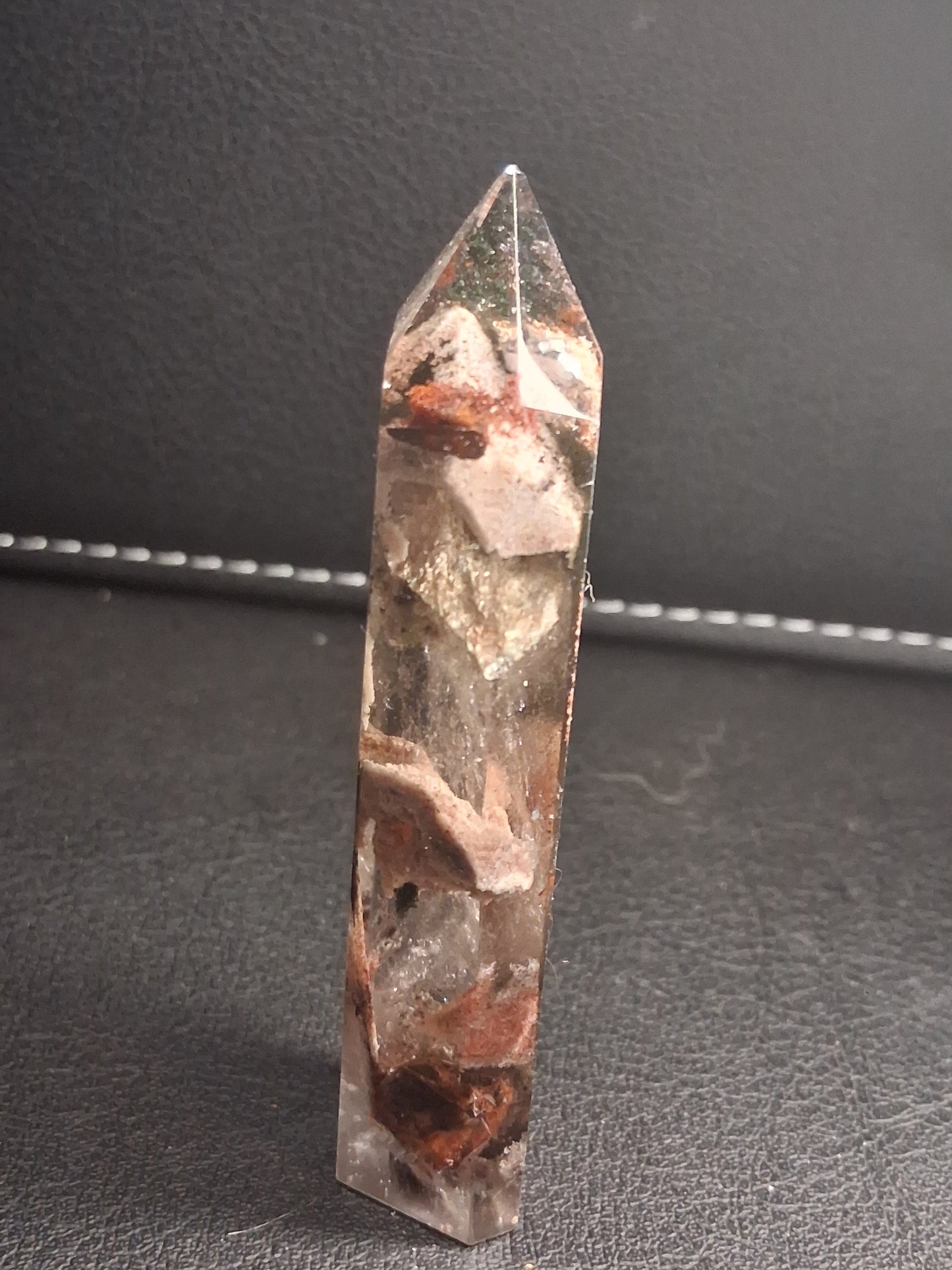 Crystal point of Phantom Quartz - multicolored scenic - hexagon - 6.7 cm