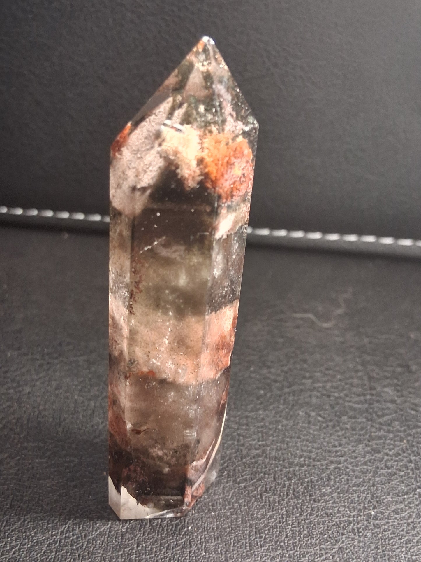 Crystal point of Phantom Quartz - multicolored scenic - hexagon - 6.7 cm