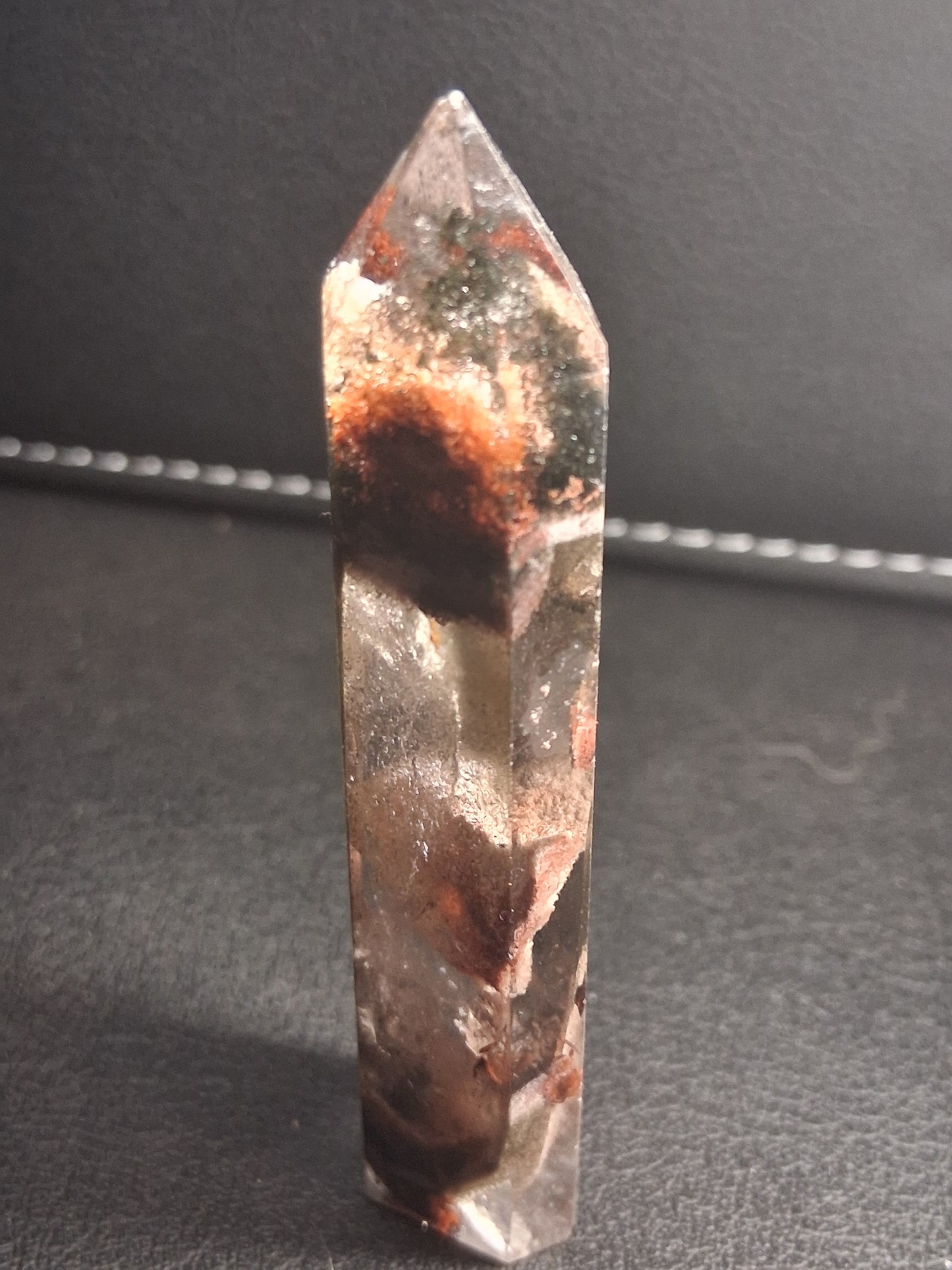 Crystal point of Phantom Quartz - multicolored scenic - hexagon - 6.7 cm
