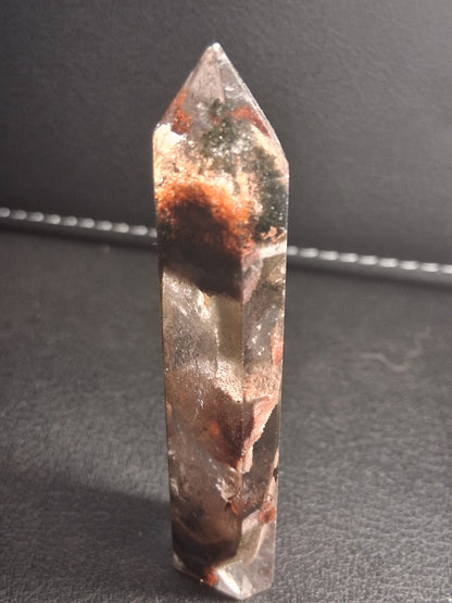 Crystal point of Phantom Quartz - multicolored scenic - hexagon - 6.7 cm