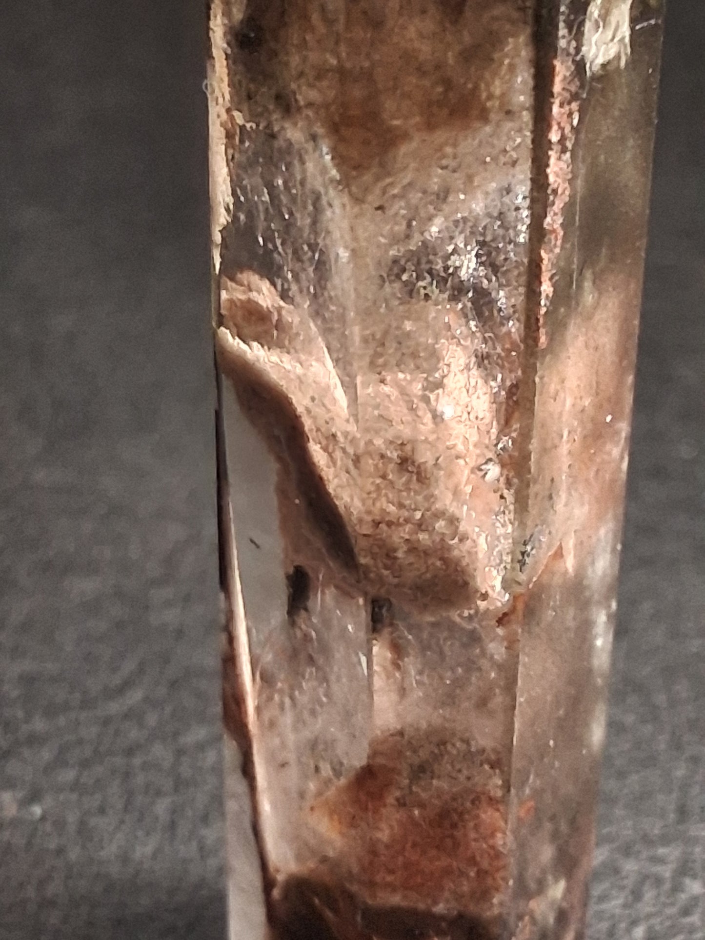 Crystal point of Phantom Quartz - multicolored scenic - hexagon - 6.7 cm