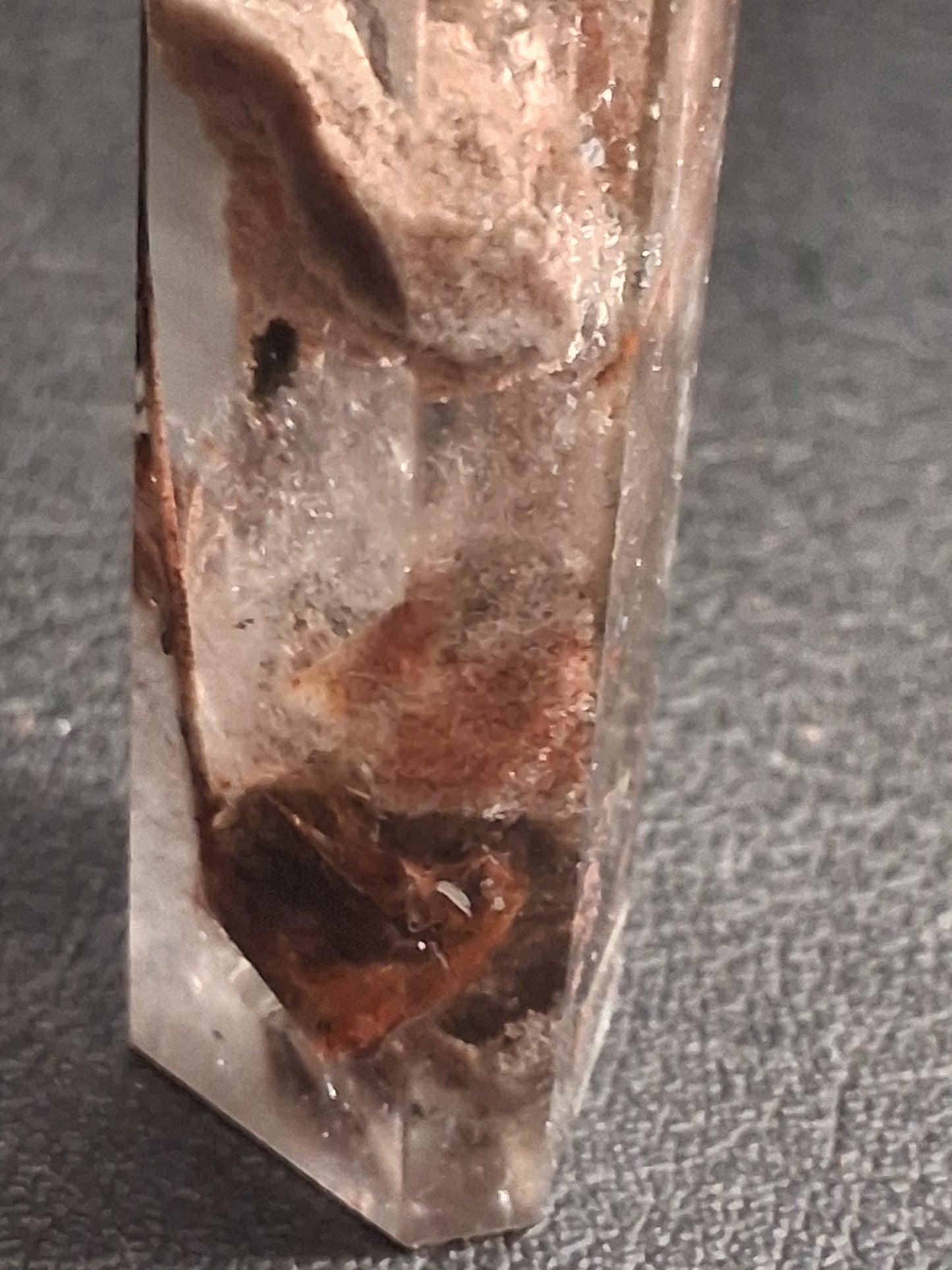 Crystal point of Phantom Quartz - multicolored scenic - hexagon - 6.7 cm