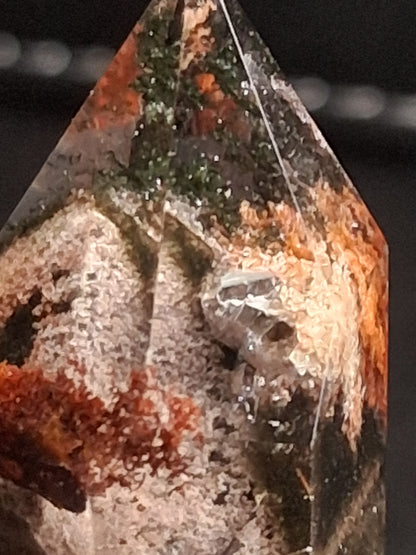 Crystal point of Phantom Quartz - multicolored scenic - hexagon - 6.7 cm