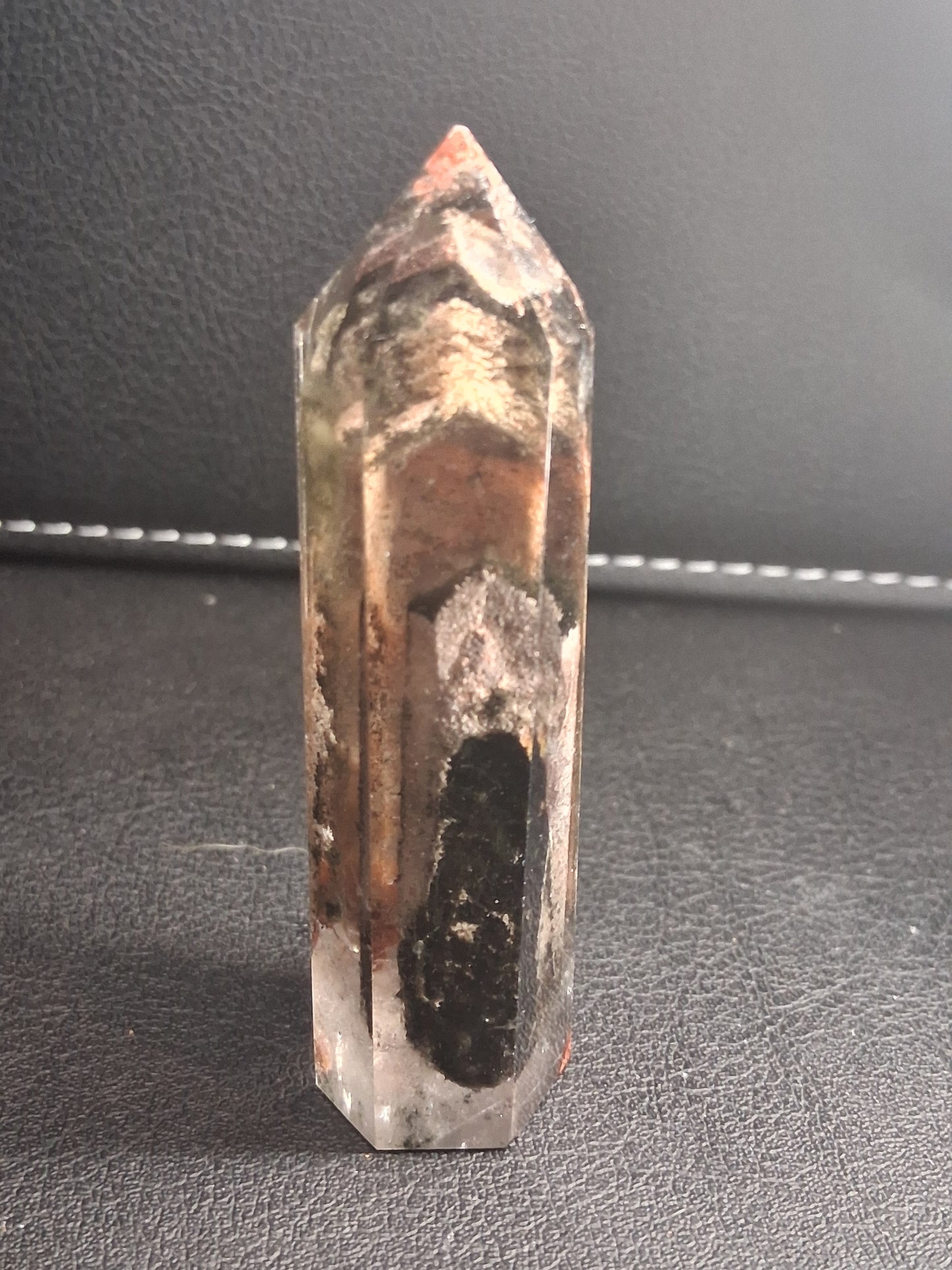 Crystal point of Phantom Quartz - multicolored scenic - hexagon - 6.6 cm