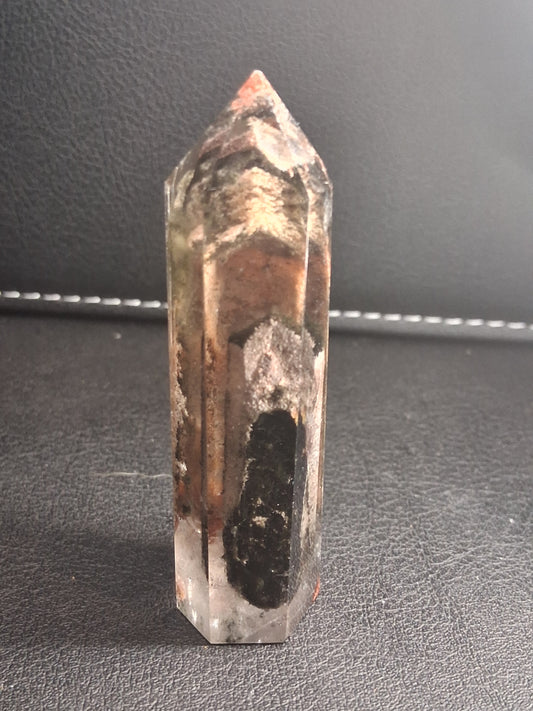Crystal point of Phantom Quartz - multicolored scenic - hexagon - 6.6 cm