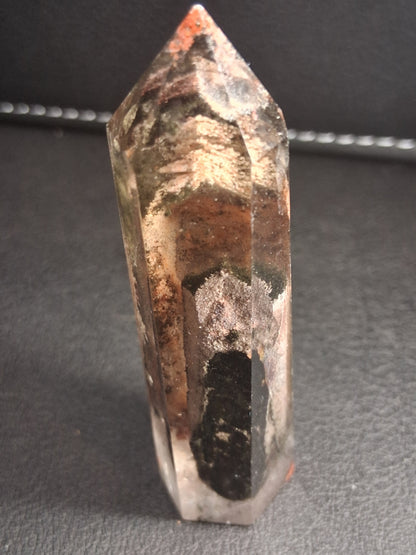 Crystal point of Phantom Quartz - multicolored scenic - hexagon - 6.6 cm