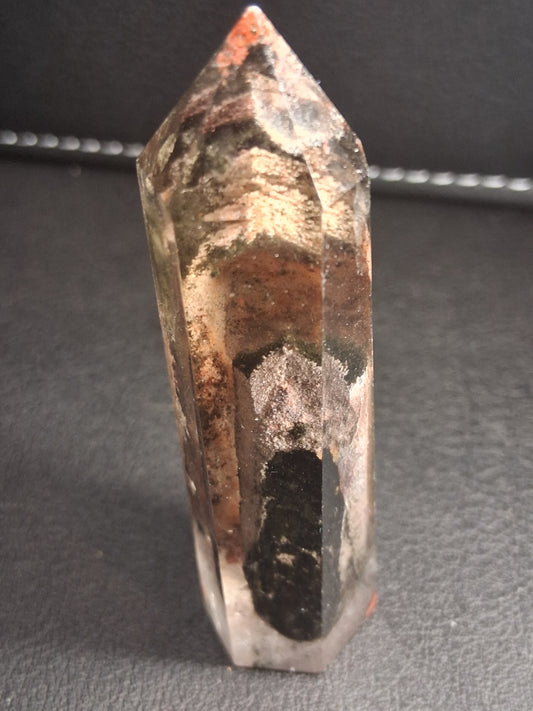 Crystal point of Phantom Quartz - multicolored scenic - hexagon - 6.6 cm