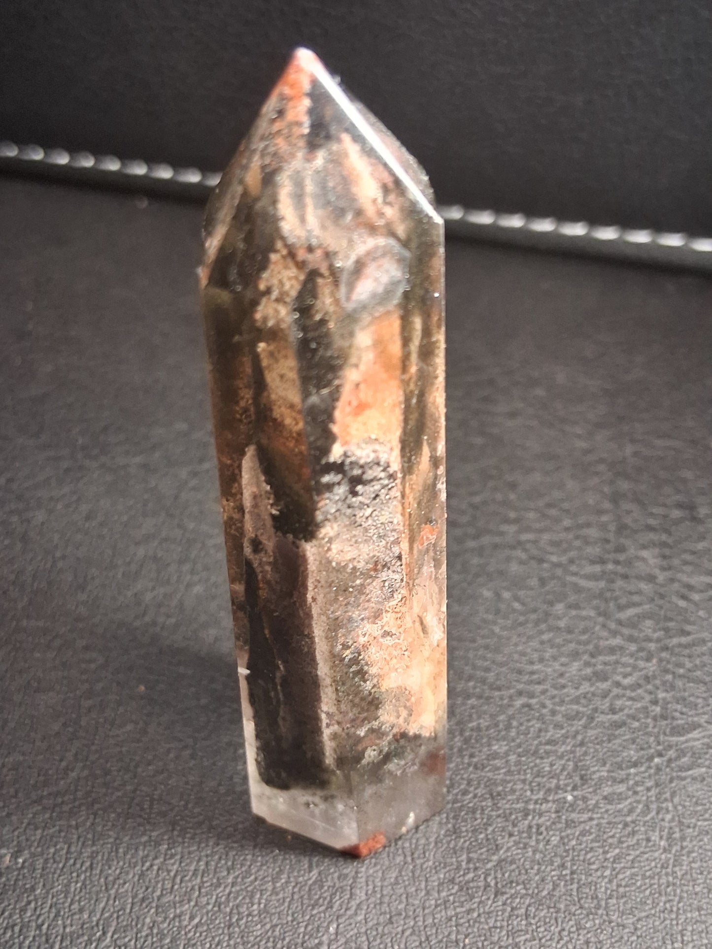 Crystal point of Phantom Quartz - multicolored scenic - hexagon - 6.6 cm