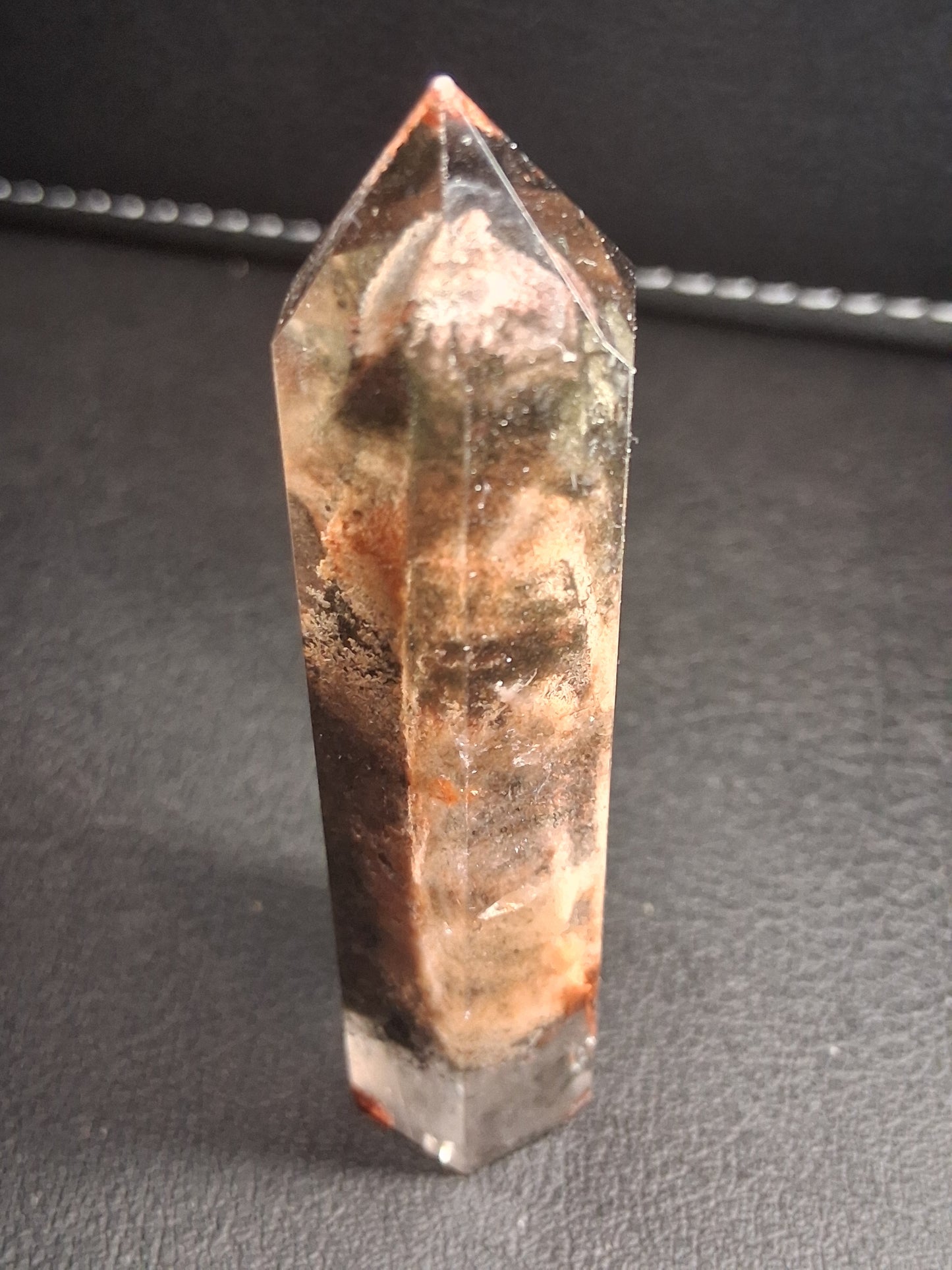 Crystal point of Phantom Quartz - multicolored scenic - hexagon - 6.6 cm
