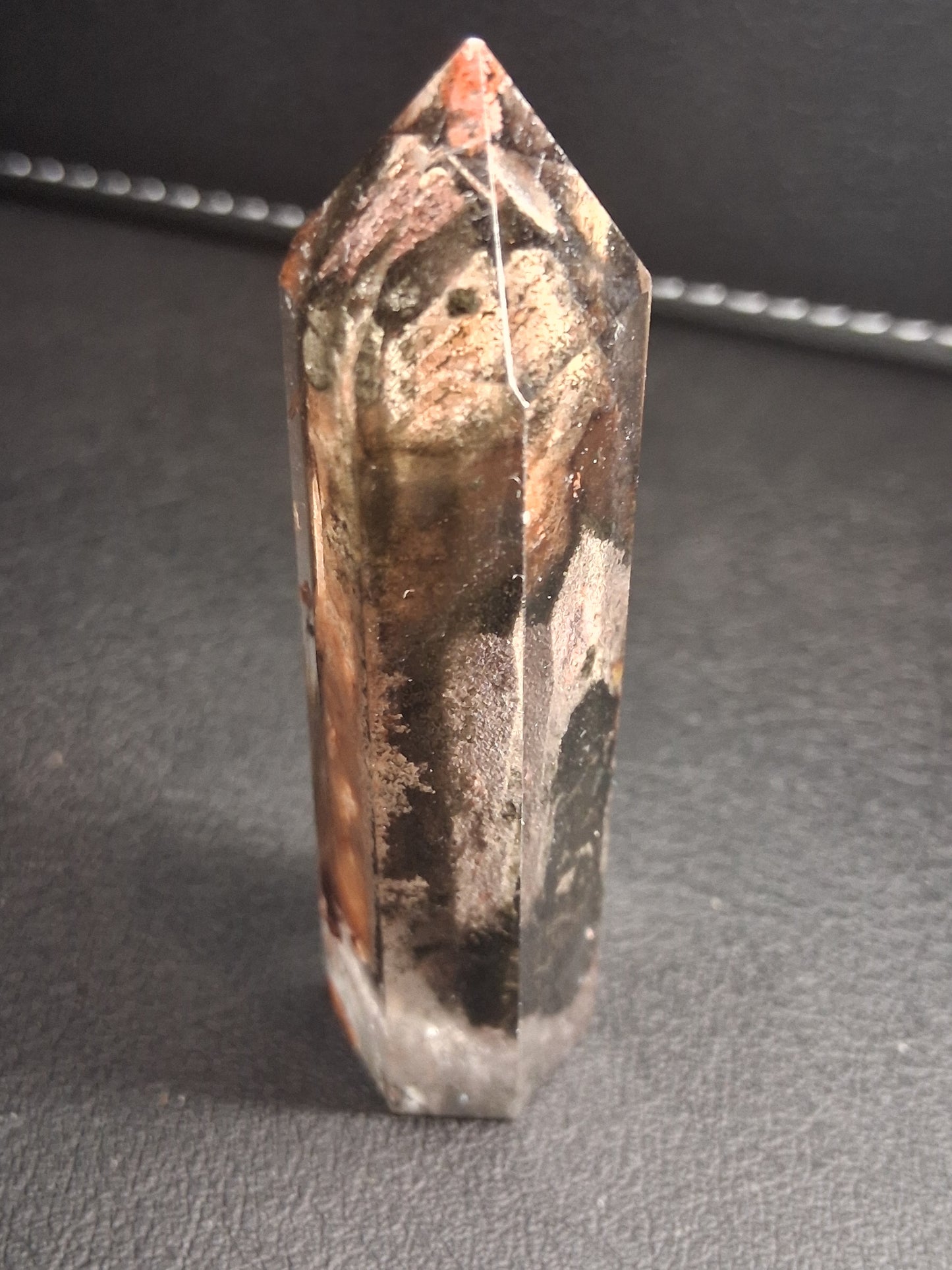 Crystal point of Phantom Quartz - multicolored scenic - hexagon - 6.6 cm