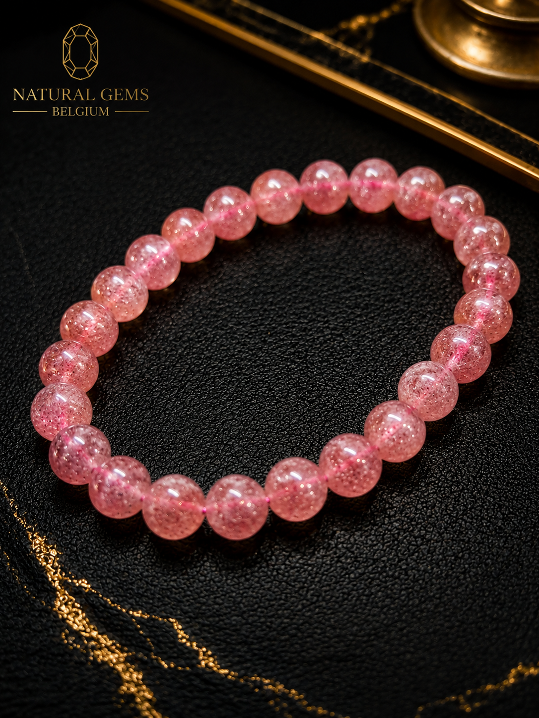 Natural Strawberry Quartz Bead Bracelet – 8 mm Round Beads – Pink Gemstone Bracelet