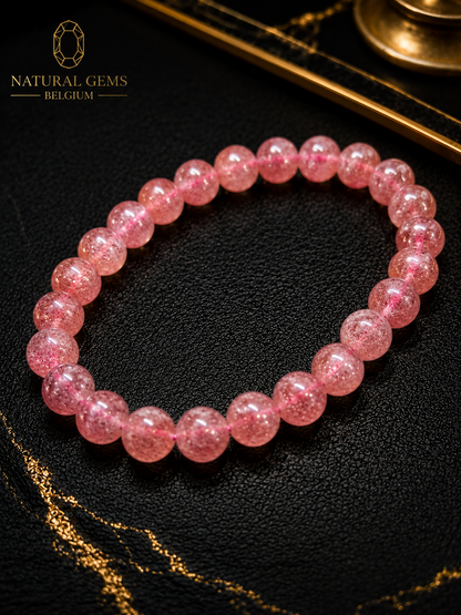 Natural Strawberry Quartz Bead Bracelet – 8 mm Round Beads – Pink Gemstone Bracelet