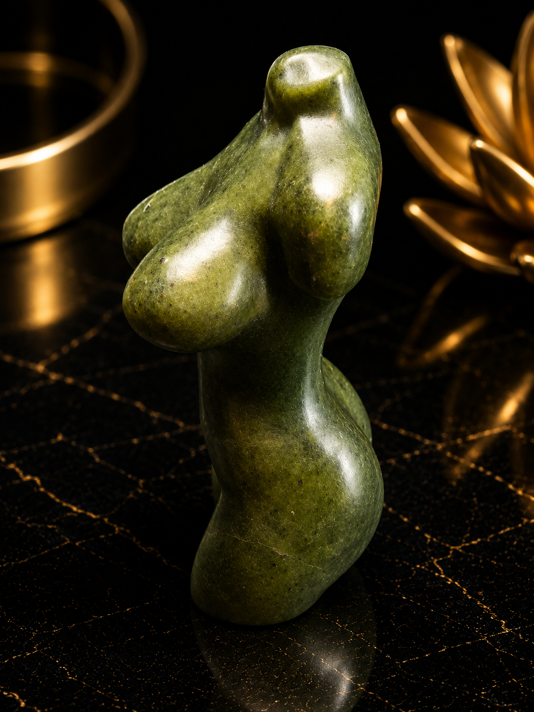 Natural Green Jade Female Torso Carving - 6 cm– Handcrafted Crystal Body Figurine