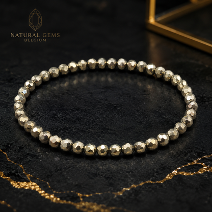 Natural Golden Pyrite Faceted Bead Bracelet 4 mm – Luxury Gemstone Bracelet