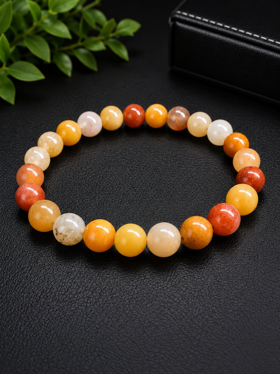 Natural Old Huangyu Jade Beaded Bracelet – 8 mm – 19 cm – Genuine Gemstone Bracelet