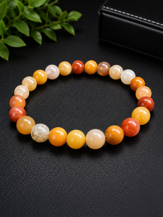 Bracciale con perline di giada naturale antica Huangyu – 8 mm – 19 cm – Bracciale con pietre preziose autentiche