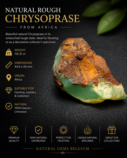 Chrysoprase naturelle brute d'Afrique – 110,31 ct – Spécimen de taille et de collection