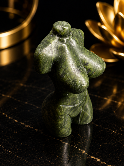 Natural Green Jade Female Torso Carving – Handcrafted Crystal Body Figurine of 6 cm