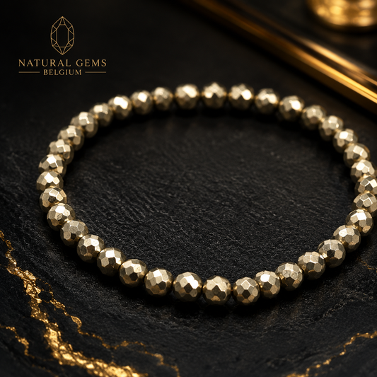 Natural Golden Pyrite Faceted Bead Bracelet 4 mm – Luxury Gemstone Bracelet
