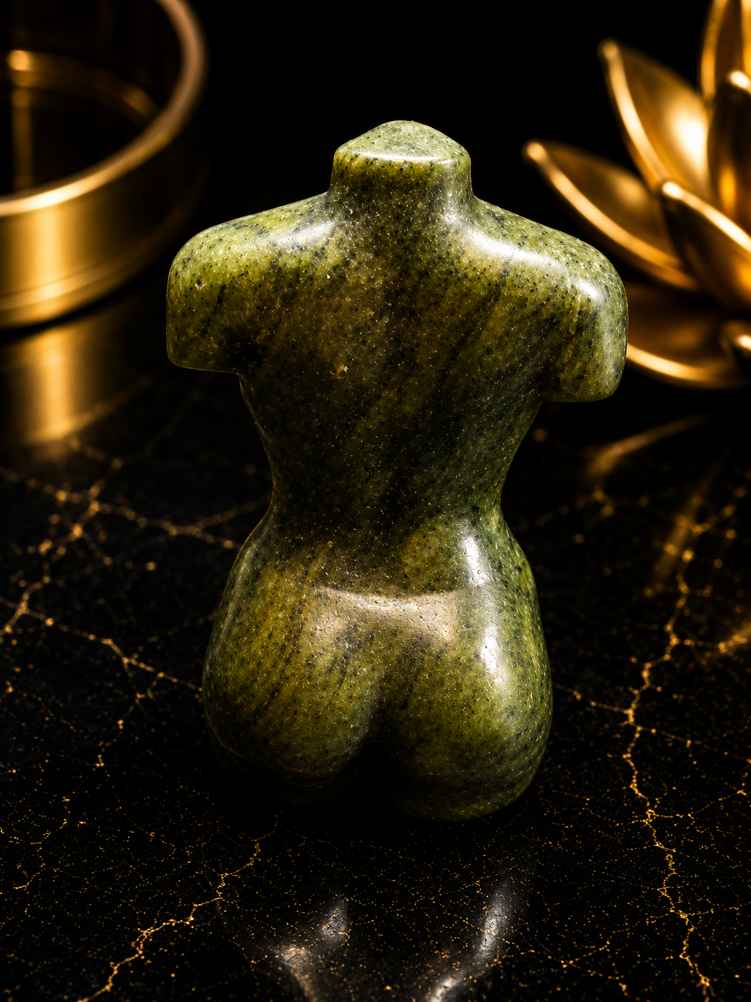 Natural Green Jade Female Torso Carving - 6 cm– Handcrafted Crystal Body Figurine