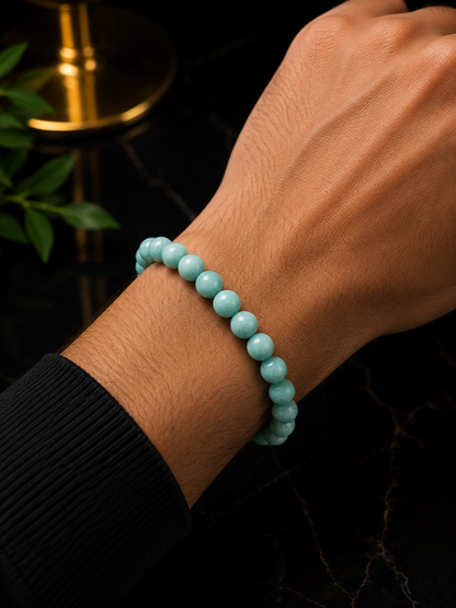 Natural Amazonite Beaded Bracelet – 8 mm | 19 cm